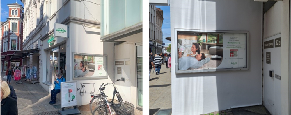 Aktion „einWANDfrei saubere City“ – Vorher/Nachher Achternstraße 32a. Foto: Projekt „einWANDfrei“/Stadt Oldenburg