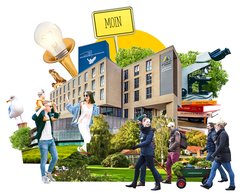 Collage zu „Moin in Oldenburg“. Abgebildet sind Motive aus der Image-Kurzfilmreihe der Fachkräfte-Initiative Oldenburg (FIO). Grafik: Superidee