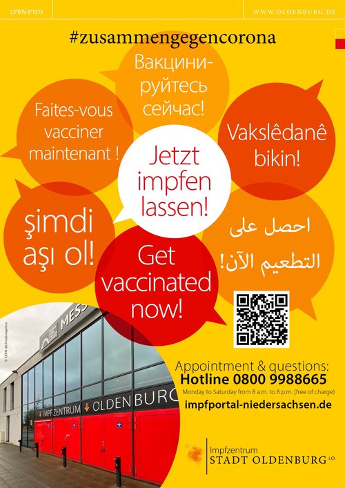 Mehrsprachiger Impfaufruf #zusammengegenCorona der Stadt Oldenburg. Graphik: KERN