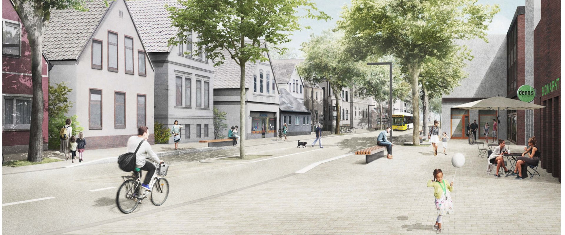 So könnte die Untere Nadorster Straße künftig aussehen: Visualisierung von nsp landschaftsarchitekten stadtplaner. Quelle: nsp landschaftsarchitekten stadtplaner