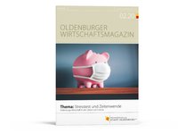 Das Titelbild des Oldenburger Wirtschaftsmagazin 2.20 zeigt Sparschwein mit Maske. Foto: iStockphoto.com/Sezeryadigar