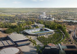So soll das neue Stadion an der Maastrichter Straße aus der Vogelperspektive aussehen. Quelle: Stadion Oldenburg GmbH & Co. KG