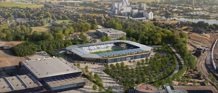 So soll das neue Stadion an der Maastrichter Straße aus der Vogelperspektive aussehen. Quelle: Stadion Oldenburg GmbH & Co. KG