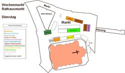 Plan des Wochenmarktes Rathausmarkt dienstags. Plan: Stadt Oldenburg