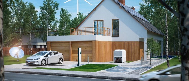 Wohnhaus mit Elektroladesäule und Photovoltaikanlage. Foto: Herr Loeffler/adobe stock