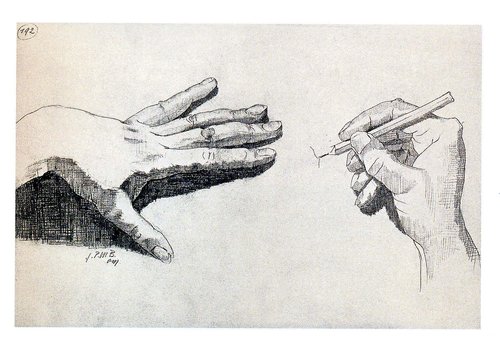 Paula Modersohn-Becker, Die linke Hand flachaufliegend, die rechte zeichnend, 1897/98 © Museen Böttcherstraße Stiftungs GmbH, Paula Modersohn-Becker Museum, Bremen