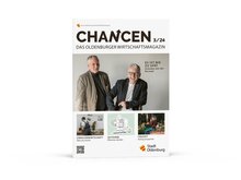 Die Titelseite von CHANCEN 3/24 zeigt auf dem Hauptfoto zwei der Ü40-Gründer, um die es in unserem Hauptartikel geht. Layout Titelseite: Stockwerk2