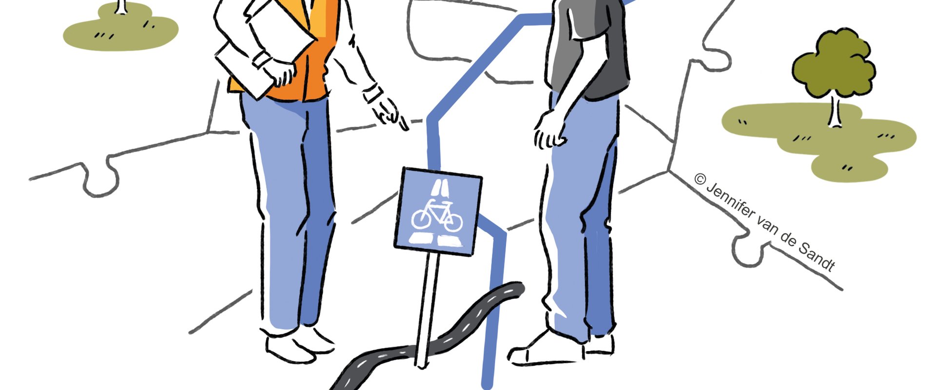Illustration zum Thema Regionale Kooperation mit unterschiedlichen Bildelementen. Illustration: Jennifer van de Sandt 