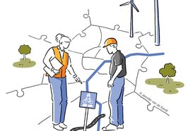 Illustration zum Thema Regionale Kooperation mit unterschiedlichen Bildelementen. Illustration: Jennifer van de Sandt 