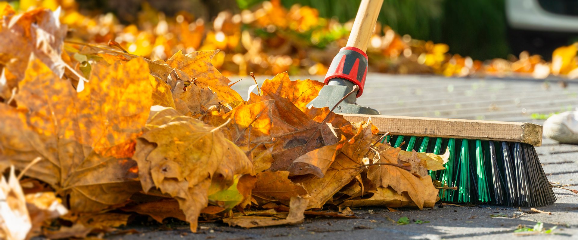 Besen fegt Laub zusammen. Foto: jozsitoeroe/AdobeStock