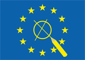 Europaflagge mit Stimmkreuz und Stift in der Mitte. Foto: succo/pixabay.com