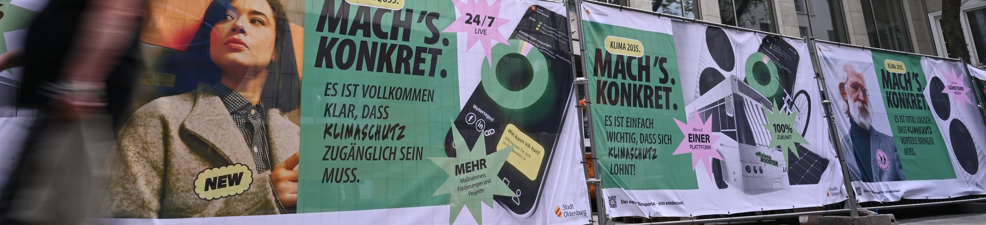 Zu sehen sind Banner von der Mach's. Konkret.-Kampagne der Stadt Oldenburg. Foto: Jörg Hemmen