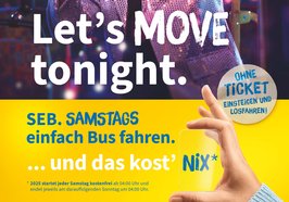 Plakatwerbung für SEB. Junger Mann im Discooutfit in einem Bus. Quelle: VWG