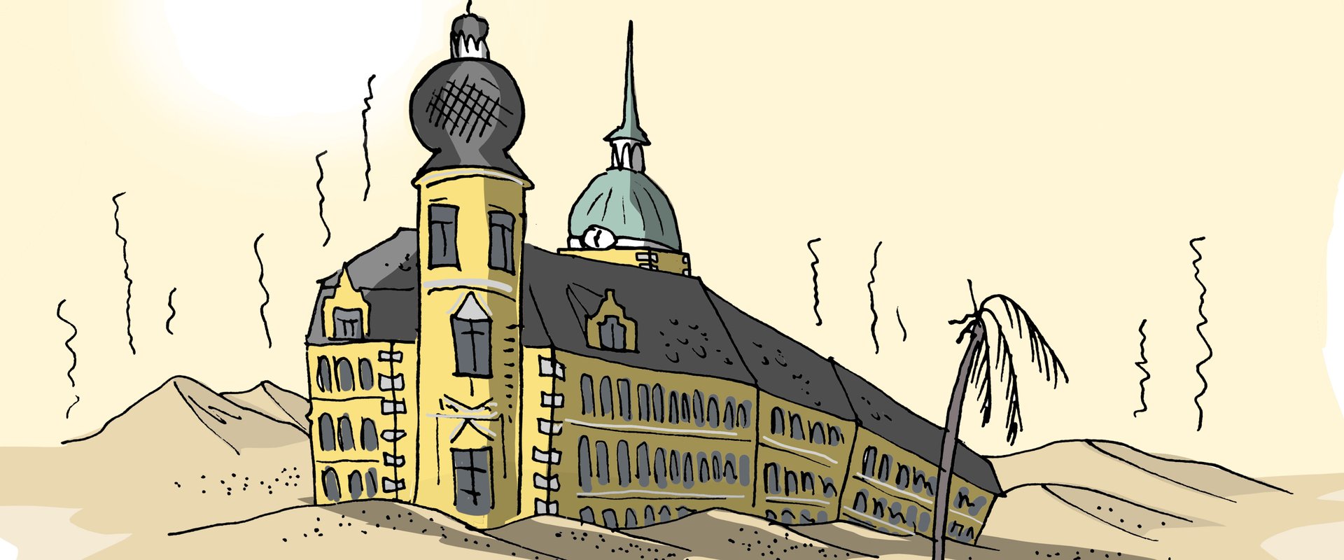 Das Oldenburger Schloss im Wüstensand. Illustration: Hannes Mercker