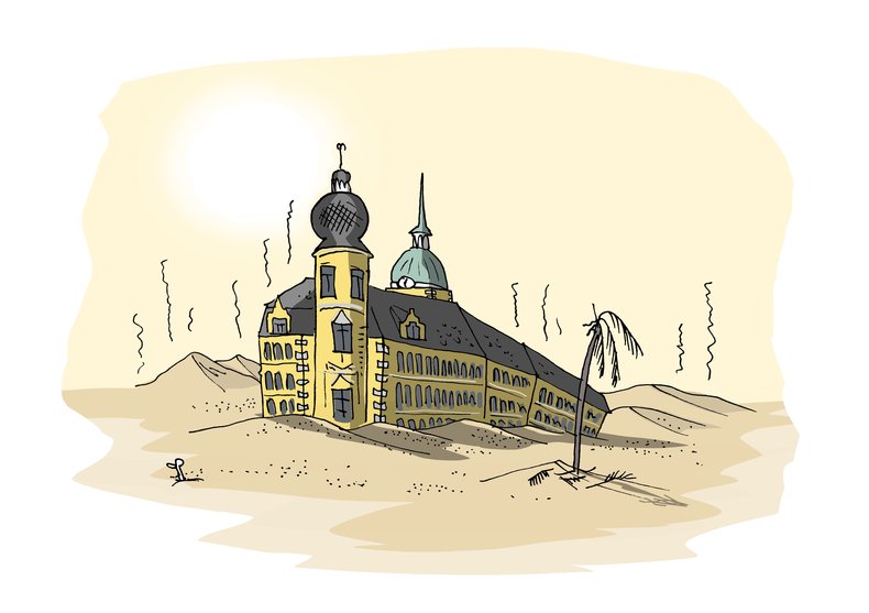 Das Oldenburger Schloss im Wüstensand. Illustration: Hannes Mercker