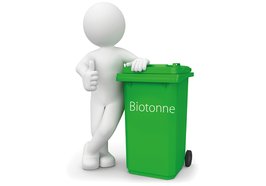 Figur mit Daumen hoch und grüner Biotonne. Foto: fotomek/Adobe Stock