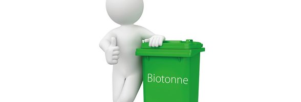 Figur mit Daumen hoch und grüner Biotonne. Foto: fotomek/Adobe Stock