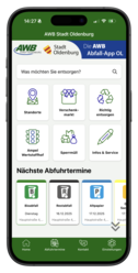 Bildschirmfoto der Abfall App OL mit App Icons. Foto: Stadt Oldenburg.