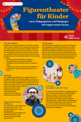 Flyer Fortbildungsreihe „Figurentheater für Kinder“. Stadt Oldenburg