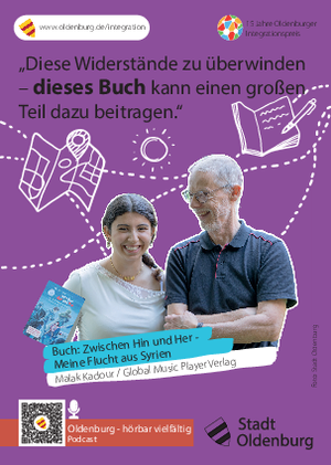 Postkarte zum Buch „Zwischen Hin und Her - Meine Flucht aus Syrien“ Foto: Stadt Oldenburg Postkarte zum Buch „Zwischen Hin und Her - Meine Flucht aus Syrien“ Foto: Stadt Oldenburg