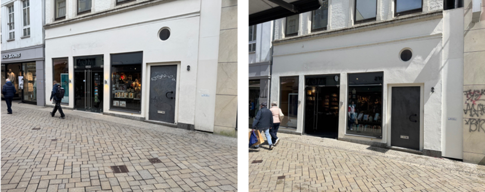 Aktion „einWANDfrei saubere City“ – Vorher/Nachher Achternstraße 8. Foto: Projekt „einWANDfrei“/Stadt Oldenburg