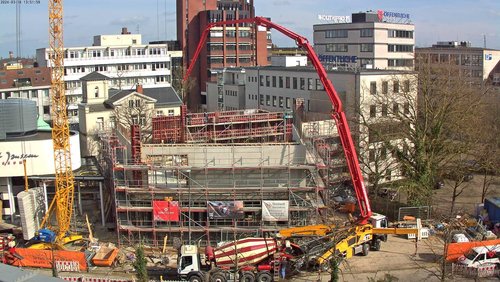 Blick von der Webcam auf den imposanten Rohbau des Stadtmuseum-Neubaus Mitte März 2024. Foto: Stadtmuseum Oldenburg / Netco Stadtmuseum Oldenburg / Netco