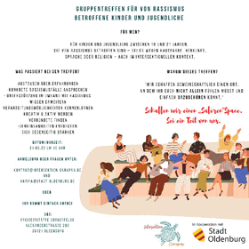 Flyer Gruppentreffen für von Rassismus betroffene Kinder und Jugendliche Stadt Oldenburg