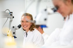 Studierende des Medizinstudiengangs der Universität Oldenburg während eines ophthalmologischen Kurses an einem der vier Universitätskrankenhäuser „Pius-Hospital Oldenburg“. Foto: Uni Oldenburg/Lukas Lehmann