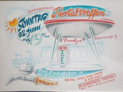 Einladung zum Portal-Treffen an der alten Tankstelle. Grafik: h1 Ulli Bohmann