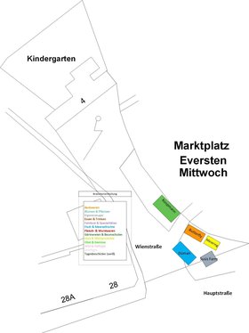 Plan des Wochenmarktes Eversten mittwochs. Plan: Stadt Oldenburg