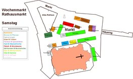 Plan des Wochenmarktes Rathausmarkt samstags. Plan: Stadt Oldenburg
