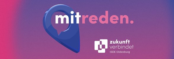 Banner mit Ortsmarke und Schriftzug „mitreden“. Grafik: Stadt Oldenburg