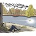 Vorschau: Person liegt im Schlossgarten im Schatten eines Baumes. Illustration: Hannes Mercker