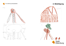 Collage mit Kinderzeichnungen für den Spielplatz. Grafik: Stadt Oldenburg