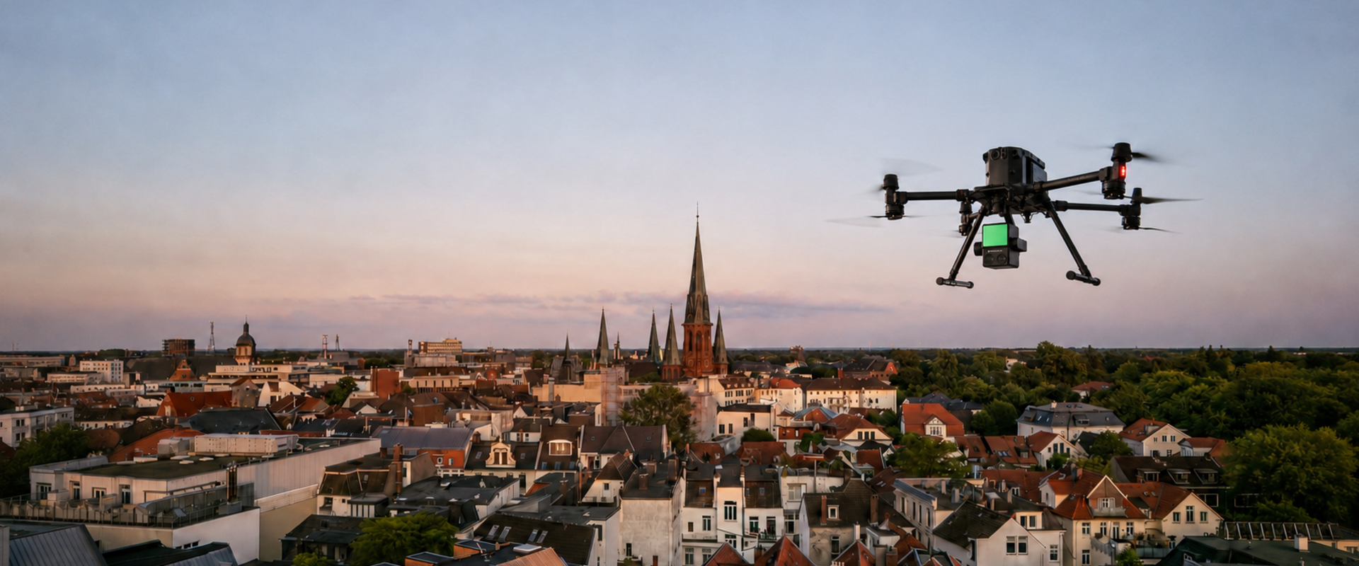 Drohne über der Stadt Oldenburg. Foto: KI-generiert durch Stadt Oldenburg