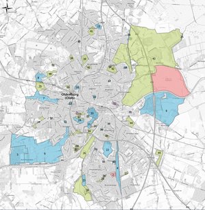 Grafische Darstellung von Hundefreilaufflächen, Flächen mit Betretungsverbot sowie ganzjähriger beziehungsweise temporärer Anleichpflicht. Quelle: Stadt Oldenburg Grafische Darstellung von Hundefreilaufflächen, Flächen mit Betretungsverbot sowie ganzjähriger beziehungsweise temporärer Anleichpflicht. Quelle: Stadt Oldenburg