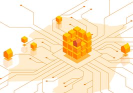 Würfel als Symbolf für Open Data auf den Grundrissen der Stadt Oldenburg.