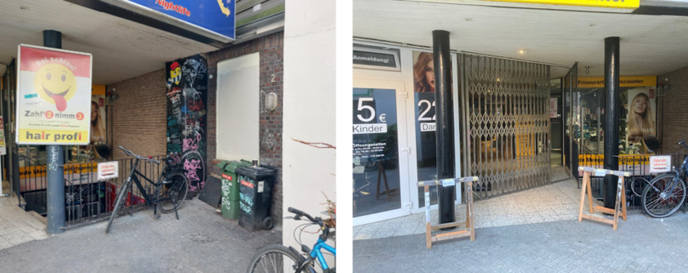 Aktion „einWANDfrei saubere City“ – Vorher/Nachher Achternstraße 18. Fotos: Projekt „einWANDfrei“/Stadt Oldenburg