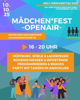 Plakat zum Mädchen*-Fest. Grafik: Mädchentreff