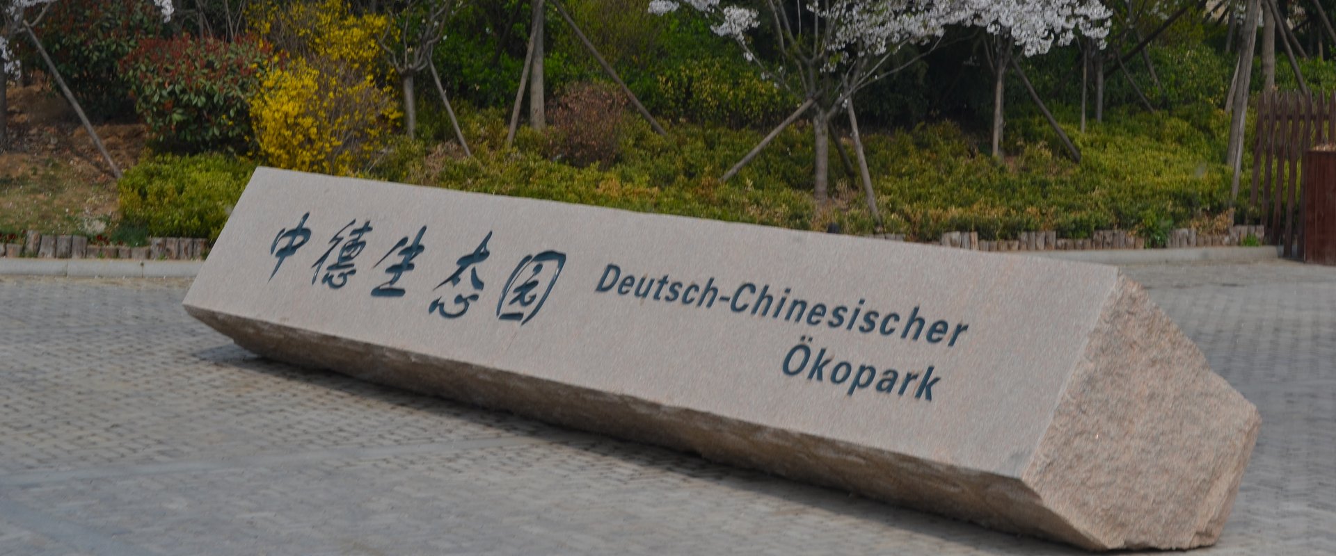 In Stein gemeißelte chinesische Schriftzeichen des Deutsch-Chinesischen Ecoparks. Foto: Deutsch-chinesischer Ecopark