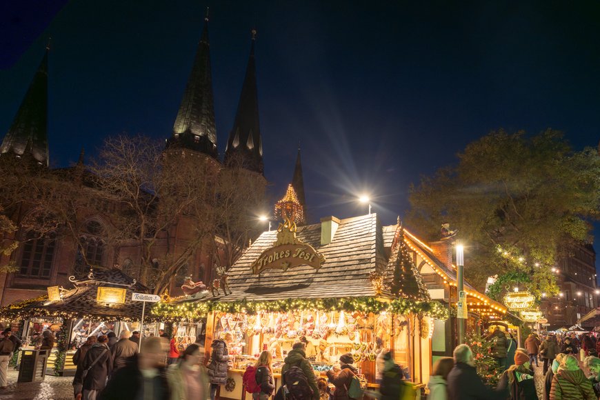 Blick über den Rathausmarkt beim Lamberti-Markt 2025. Foto: Sascha Stüber