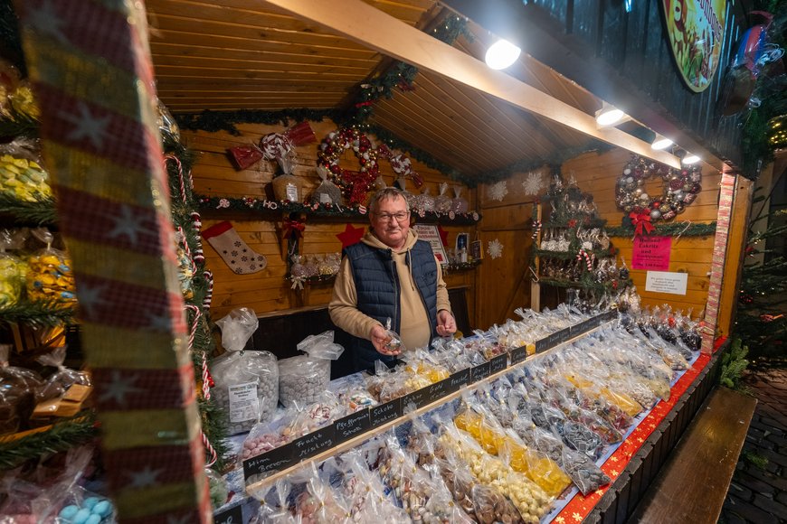 Ein Bonbonstand auf dem Lamberti-Markt 2024. Foto: Sascha Stüber