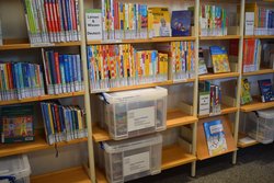 Blick auf Bücher und Medienboxen. Foto: Jan-Hauke Blick auf Bücher und Medienboxen. Foto: Jan-Hauke