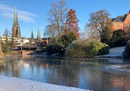 Blick auf einen gefrorenen See im Schlossgarten. Foto: Stadt Oldenburg