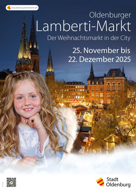 Das Lamberti-Markt Plakat 2025 mit Lamberti-Engel Mila. Foto: Sascha Stüber. Gestaltung: Stockwerk2 Foto: Sascha Stüber. Gestaltung: Stockwerk2