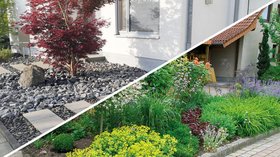 Schottergarten und bepflanztes Beet. Quelle: Verbraucherzentrale NRW, Heinfried Cznotta