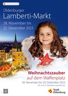 Plakat Lamberti-Markt und Weihnachtszauber 2023. Gestaltung: Stockwerk 2. Fotos: Sascha Stüber