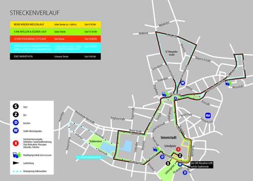 Über diese Straßen führt der Verlauf der fünf Strecken. Grafik: Stadt Oldenburg