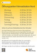 Öffnungszeiten der Fahrradstation Nord. Foto: Stadt Oldenburg