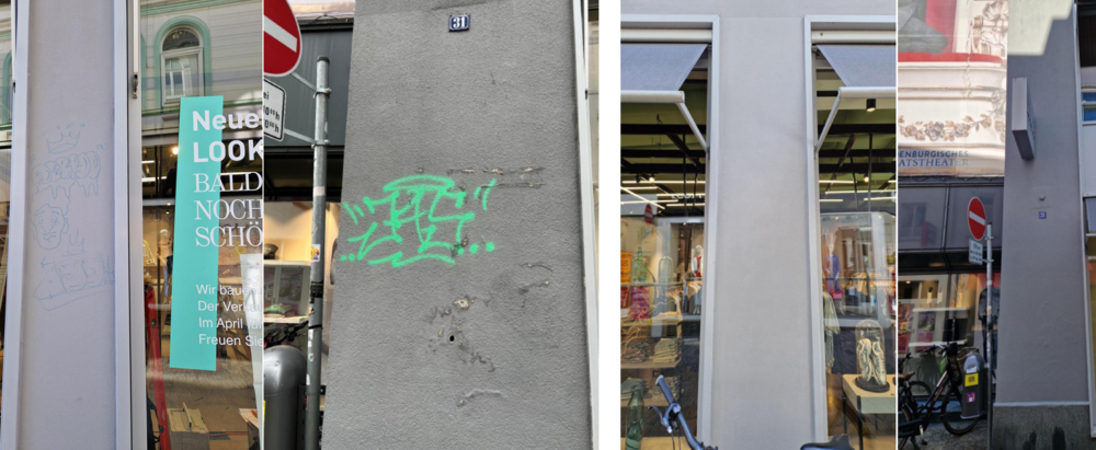 Aktion „einWANDfrei saubere City“ – Vorher/Nachher Lange Straße 60. Foto: Projekt „einWANDfrei“/Stadt Oldenburg